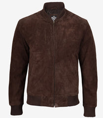 Men's Dark Brown Suede Bomber Jacket