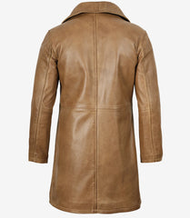 Men's Camel Brown Real Leather Coat in a Three-Quarter Length