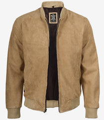 Men's Camel Brown Real Suede Bomber Leather Jacket