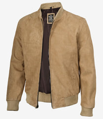 Men's Camel Brown Real Suede Bomber Leather Jacket