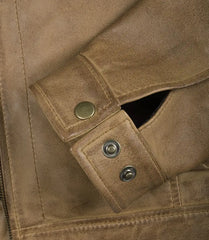 Men's Yellow Waxed Harrington Leather Jacket with Shirt Collar