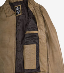 Men's Yellow Waxed Harrington Leather Jacket with Shirt Collar