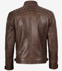 Men's Chocolate Brown Biker Leather Jacket with Quilted Shoulders
