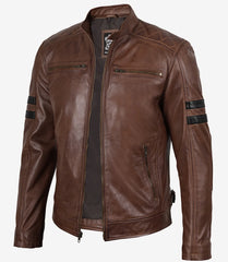 Men's Cognac Lambskin Motorcycle Leather Jacket