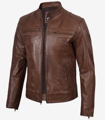 Men's Cognac Real Leather Motorcycle Jacket