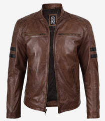 Men's Cognac Lambskin Motorcycle Leather Jacket