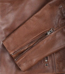 Austin Men's Cognac Waxed Leather Jacket in Biker Style