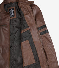 Men's Cognac Lambskin Motorcycle Leather Jacket