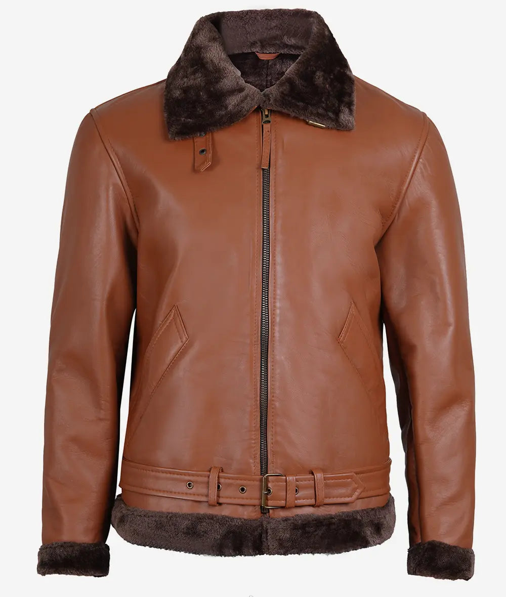Heritage Fur Shearling Aviator Jacket Trimmed Cognac