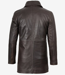 Winchester Men's Vintage-Style Distressed Brown Leather Car Coat