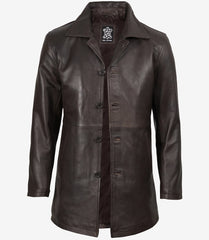 Winchester Men's Vintage-Style Distressed Brown Leather Car Coat
