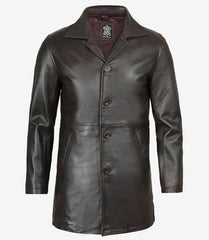 Men's Tall Dark Brown Leather Coat in Vintage 3/4 Length