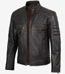 Men's Distressed Brown Real Leather Jacket - Biker Style