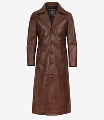 Men's Full-Length Cognac Leather Duster Coat