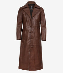 Men's Full-Length Cognac Leather Duster Coat