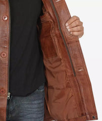 Men's Tall Cognac Waxed Premium Leather Car Coat