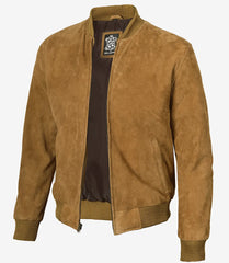 Men's Light Brown Suede Bomber Jacket