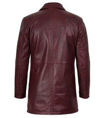 Men's Burgundy Real Leather Coat in 3/4 Length