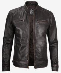 Men's Distressed Brown Cafe Racer Leather Jacket