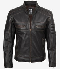 Men's Distressed Brown Real Leather Jacket - Biker Style