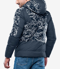 Karter Men's Navy Blue Patterned Duck-Down Hooded Puffer Jacket