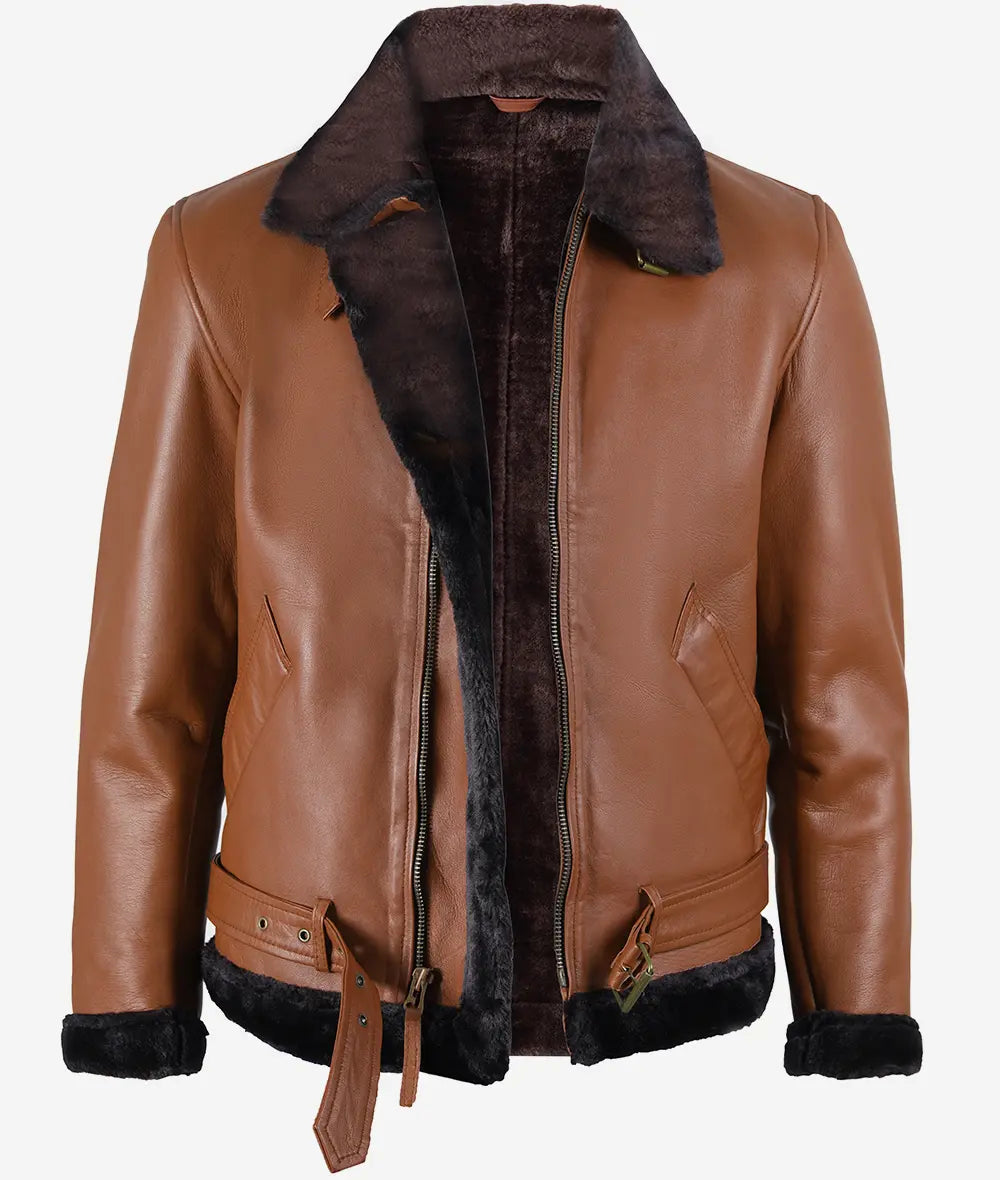 Heritage Fur Shearling Aviator Jacket Trimmed Cognac