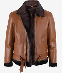 Heritage Fur Shearling Aviator Jacket Trimmed Cognac