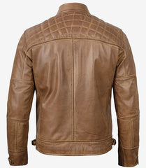 Men's Tall Camel Brown Quilted Leather Jacket - Biker Style
