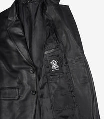Men's Black Leather Blazer Featuring a Two-Button Notch-Lapel Design