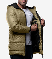 Alton Men's Beige Mid-Length Hooded Puffer Coat