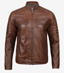 Lowridge Men’s Cognac Café Racer Leather Jacket