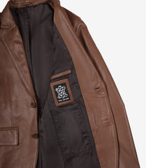 Men's Cognac Real Leather Blazer with Two Buttons & Notch Lapel