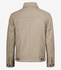 Men's Beige Lambskin Leather Trucker Jacket