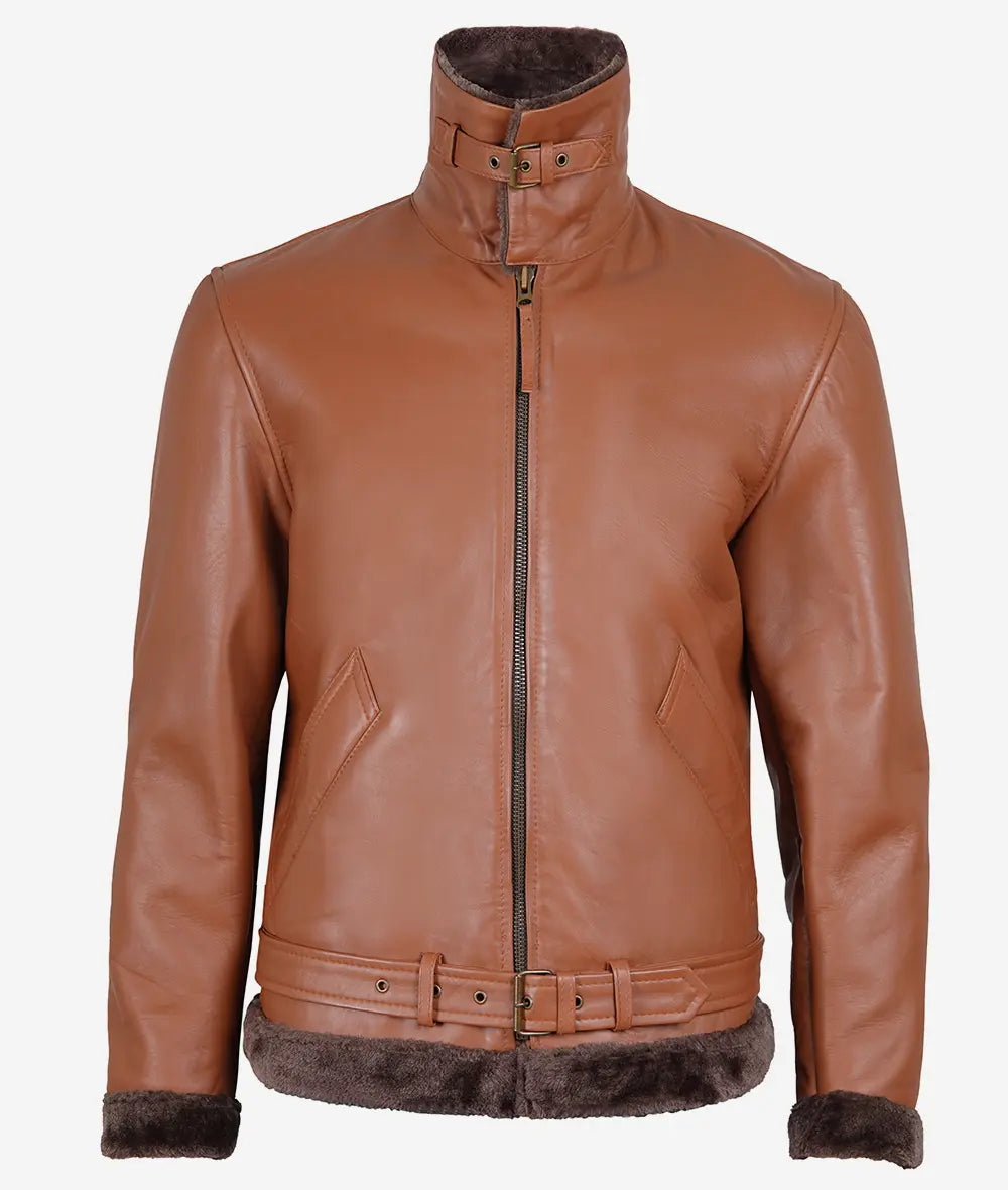 Heritage Fur Shearling Aviator Jacket Trimmed Cognac
