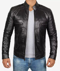 Men's Tall Black Leather Jacket in Biker Style