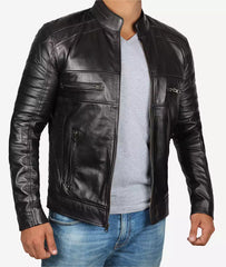 Men's Tall Black Leather Jacket in Biker Style