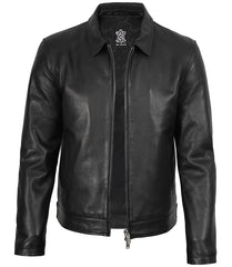 Men's Classic Harrington Jacket Tailored in Black Leather