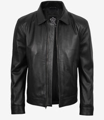 Tony Men's Black Minimal Leather Harrington Jacket