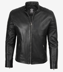 Men's Biker Style Leather Jacket in Black Lambskin