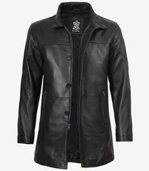 Bristol Men's Lambskin Car Coat in Deep Black Leather