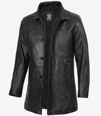 Bristol Men's Lambskin Car Coat in Deep Black Leather