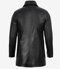 Men's Black Leather Car Coat in a 3/4 Length Cut