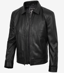 Tony Men's Black Minimal Leather Harrington Jacket