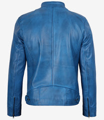 Men's Distressed Blue Leather Biker Jacket