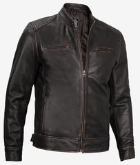 Men's Distressed Brown Cafe Racer Leather Jacket