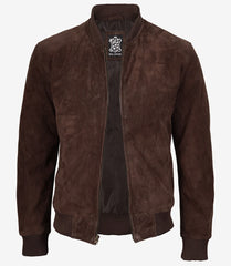 Men's Dark Brown Suede Bomber Jacket