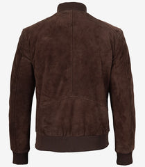 Men's Dark Brown Suede Bomber Jacket