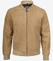 Men's Camel Brown Real Suede Bomber Leather Jacket