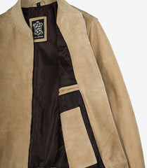 Men's Camel Brown Real Suede Bomber Leather Jacket