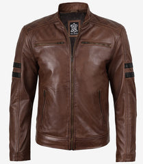Men's Cognac Lambskin Motorcycle Leather Jacket